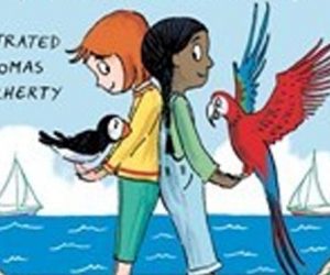 Part of the cover image of The new friend by Jenny Colgan, features two girls one holding a puffin the other a parrot.